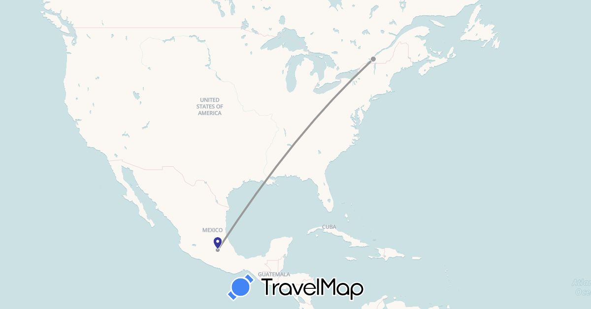 TravelMap itinerary: driving, plane in Canada, Mexico (North America)